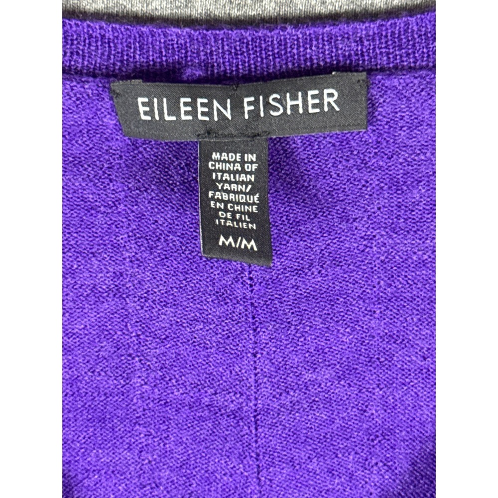 Eileen Fisher Merino Wool V-Neck Tunic Sweater Purple Pockets M minimalist chic - Picture 5 of 9